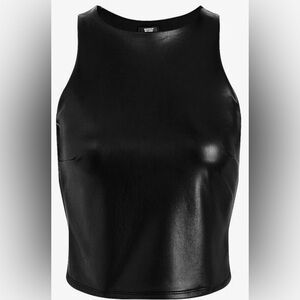 NWT - Express Faux Leather Cropped Body Contour High Neck Black Top - S